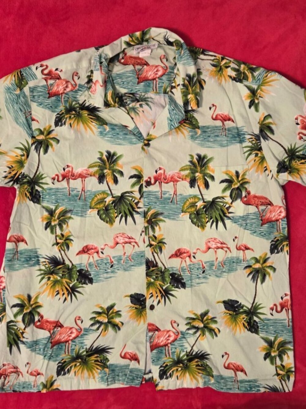 VTG Pacific Legend Apparel Hawaiian Shirt Flamingos Palm Trees Size 2XL Aloha